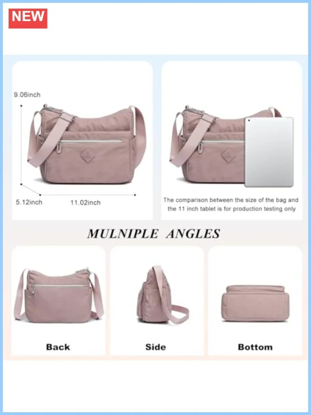 ETidy Large Casual Waterproof Lightweight Polyester Crossbody Bag with Zipper